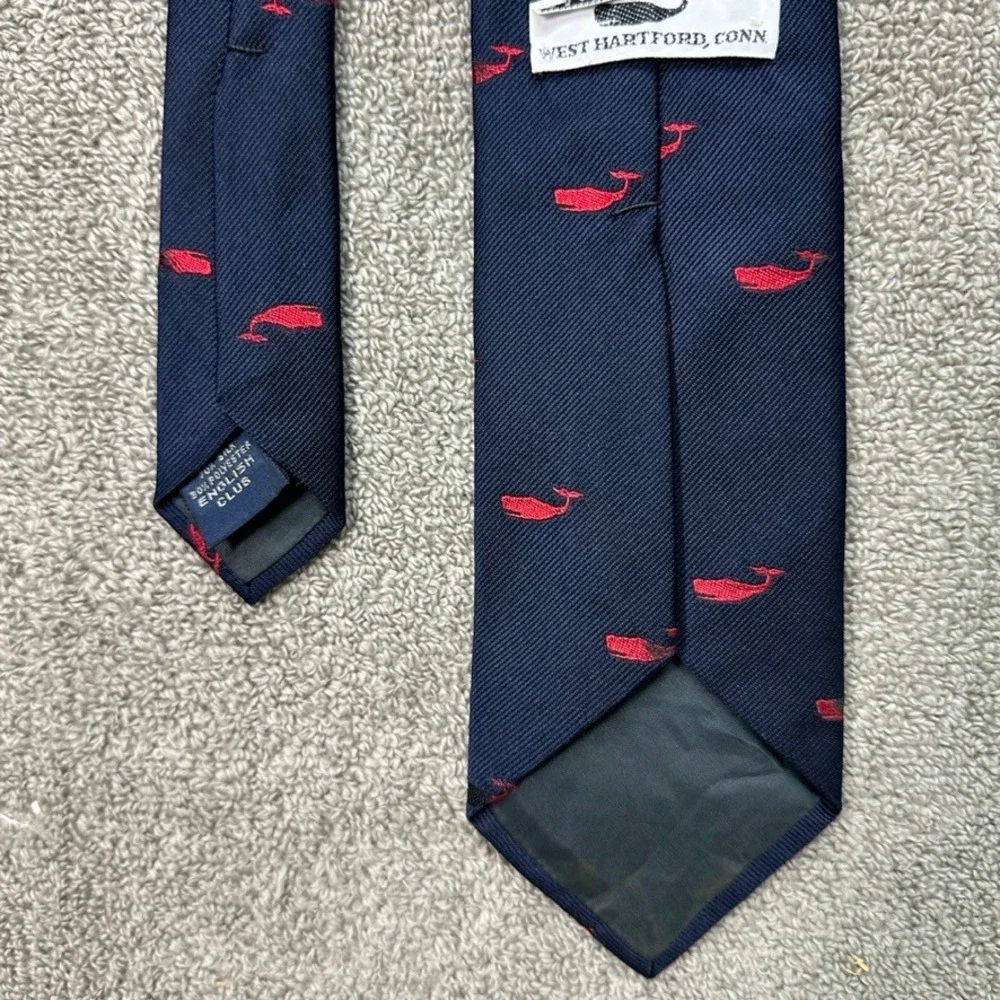 Allen Collins Navy Blue Red Whale Silk Blend Tie West Hartford Connecticut Prep